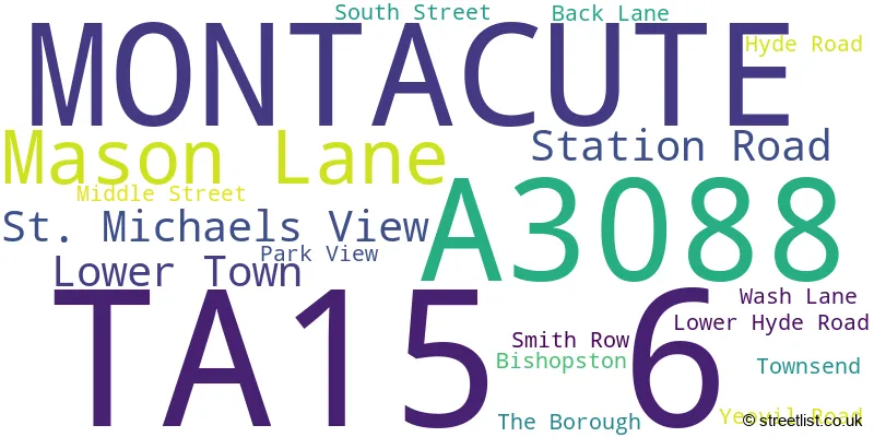 A word cloud for the TA15 6 postcode